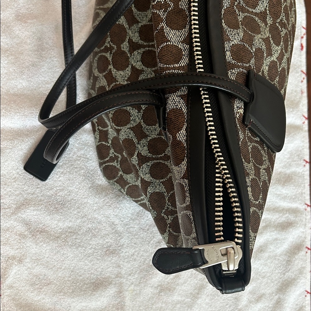 Coach Brown Signature Canvas Tote with Dark Trim and Pouch - Picture 7 of 15